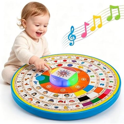 Portable Early Educational Interactive Learning Words Wheel, Baby Toy with Music & Colorful Lights & Sound Match Game,12.83 inch, 360° Rotation