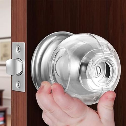 Clear Door Knob Safety Cover for Kids, 4 Pack Child Proof Door Knob Covers Fit More Color Knob Baby Proof Door Knob Covers Toddler Door Knob Cover Child Safety Door Knob Cover Blend in with Home Style