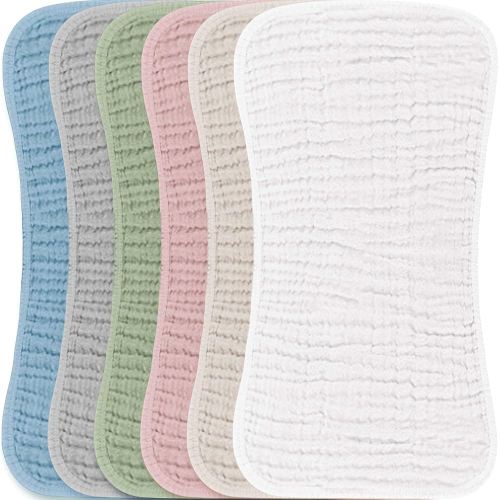 Konssy Muslin Baby Burp Cloths Sets for Unisex- 6 Pack Large 100% Cotton Burping Clothes for Newborn, Baby Girls and Boys