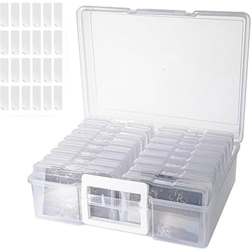 4×6 inch Plastic Photo Storage Box,Photo Cases,Picture Storage Containers With Handle,16pcs photo organizers and storage For Photos,Picture,Greeting Card,Stickers,Seed,Craft Supplies (Clear)