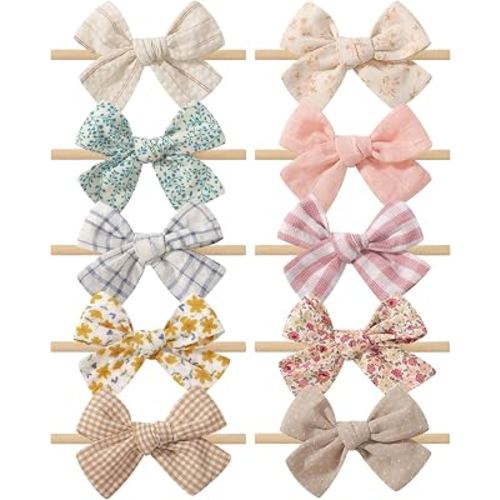 Amazon.com: doboi 10PCS Baby Bow Headbands, Linen Hair Bows for Newborn Girls | 3.15" Soft Nylon Headbands with 10 Textured Bow Designs, Stretchy for Newborns, Infants, Toddlers and Baby Girls : Baby