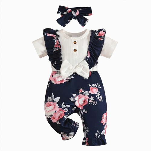 YDFCWX Baby Rompers Girl Preemie Newborn Baby Girl Clothes Infant Cotton Romper Ruffle Sleeve Jumpsuit Summer Outfits for Girls Black,6-9 Months