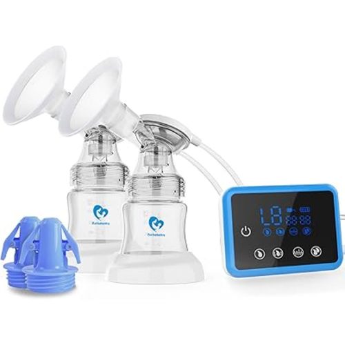 Bellababy Electric Breast Pump Portable, Double Breast Pump 4 Modes & 9 Levels Efficient Suction, Touch Control LED Timer Display Rechargeable, Comes with 21mm, 24mm, 27mm Flanges and Milk storage Bags