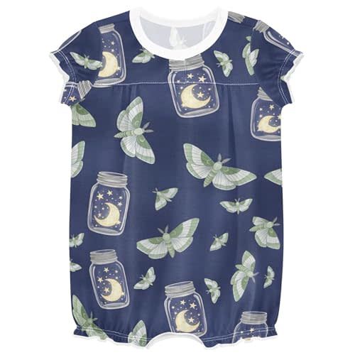 Baby Girl's Bodysuit Moths Jars Moon Stars Night Sky Bubble Romper One Piece Short Sleeve Infant Outfit 0-24 Months