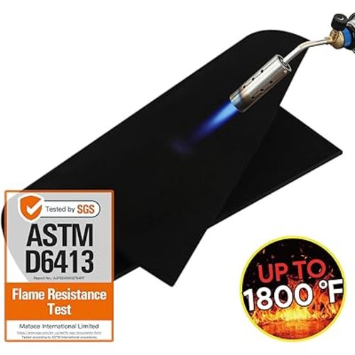 Matace 2 Pack 20x47 Inch Long Fireproof Welding Blanket & Pad, 5mm Thickened Fire Resistant Carbon Felt Cloth, Flame Retardant Fabric, Heat Shield for Soldering, Firepit, Grill Cover, Smoker, Black