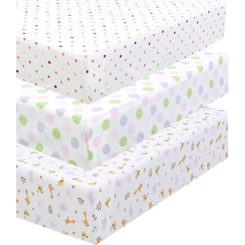 Danica 100% Cotton Fitted Baby Crib Sheet 3 Pack for baby Boys Girls |Standard Crib And Toddler Mattress Sheets | 28x52 Inch (3PK, Animal Polka Dots)