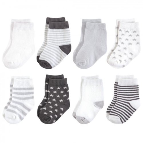 Touched by Nature Baby Unisex Organic Cotton Socks, Charcoal Stars, 0-6 Months