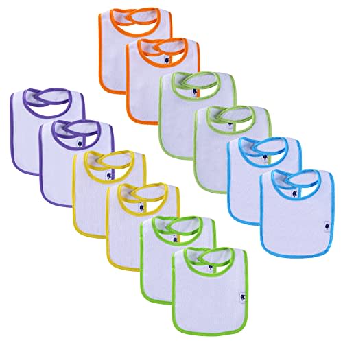 Nvatorfox 12 Pack Terry Drool Cotton Bibs, Unisex Baby Bibs with Fiber Filling Waterproof for Feeding, Teething, Drooling