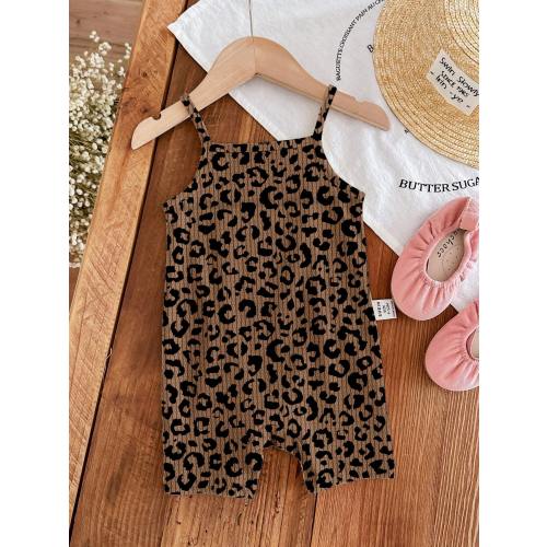 SHEIN Vintage Cute Modest Maillard Brown Leopard Print Polka Dot Pattern, Chill, Baby Baby Girl Graphic, Baby Girl Casual Camisole Romper, Summer Rave Vacation