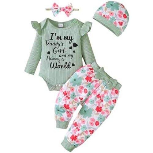 SUNNY PIGGY Baby Girl Clothes Newborn Outfits Infant Ruffle Romper 0-18M Fall Winter Flower Pants Clothing Set