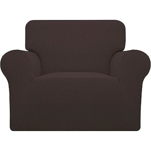 Easy-Going Stretch Chair Sofa Slipcover 1-Piece Couch Sofa Cover Furniture Protector Soft with Elastic Bottom for Kids, Pet. Spandex Jacquard Fabric Small Checks (Chair, Chocolate)