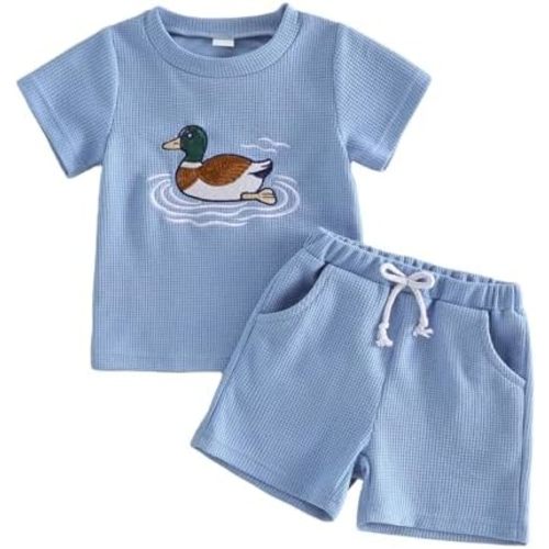 Yoawdats Toddler Baby Boy Summer Outfits Camo Print Short Sleeves T-Shirt+Elastic Camouflage Shorts Set Duck Hunting Clothes
