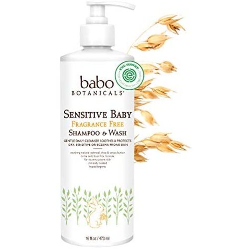 Babo Botanicals Sensitive Baby 2-in-1 Shampoo & Wash - with Organic Calendula, Oatmilk, Shea & Cocoa Butter - Fragrance-Free & EWG Verified - 16 fl. oz. (Packaging May Vary)