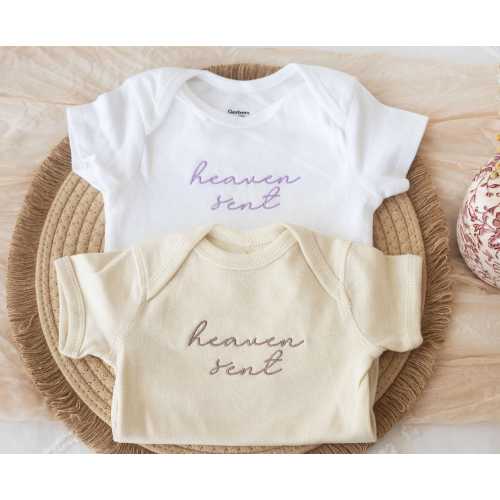 Embroidered Heaven Sent Baby Onesie®: Newborn Baby Bodysuit, Pregnancy Announcement