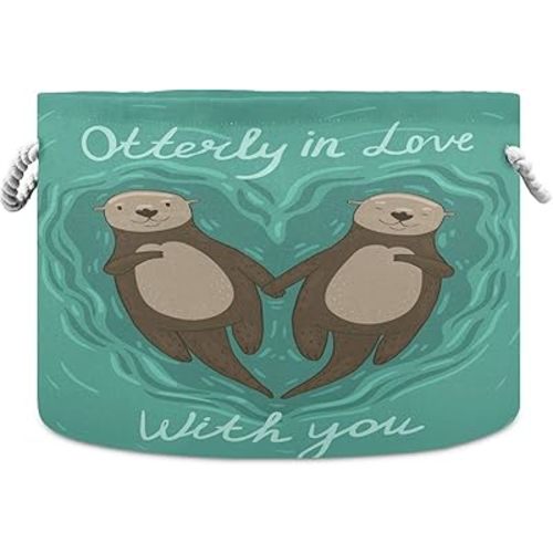 visesunny Storage Basket Heart Shaped Otters in Love Nursery Hamper Basket Clothes Toy Storage Organizer Bin Box Collapsible Laundry Bag for Kid Room,Playroom,Bathroom,Living Room,Dorm,Office