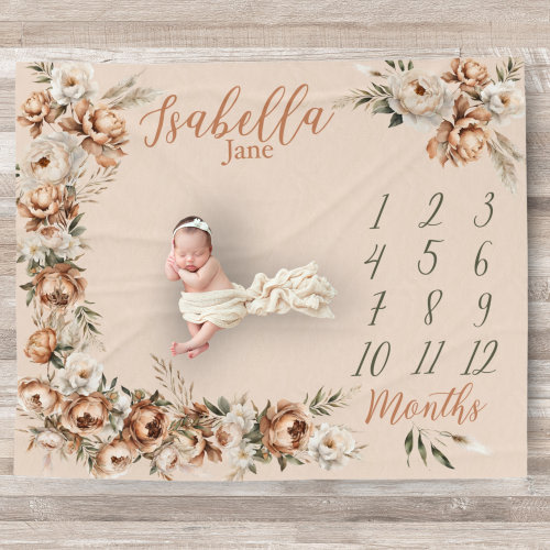 Custom Boho Girl Baby Milestone Blanket Personalized blanket Monthly Growth tracker baby shower gift pregnancy gift New Mom Mother's day