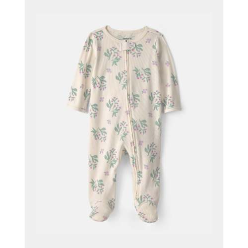 Baby Girl Floral Cotton 2-Way Zip Sleep & Play Pajamas - Ivory