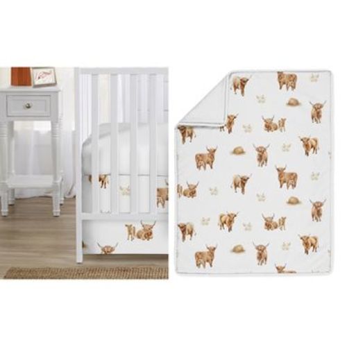 Sweet Jojo Designs Boy, Girl, Unisex/Gender Neutral Baby Crib Bedding Set - Boho Highland Cow Brown and Taupe 3pc