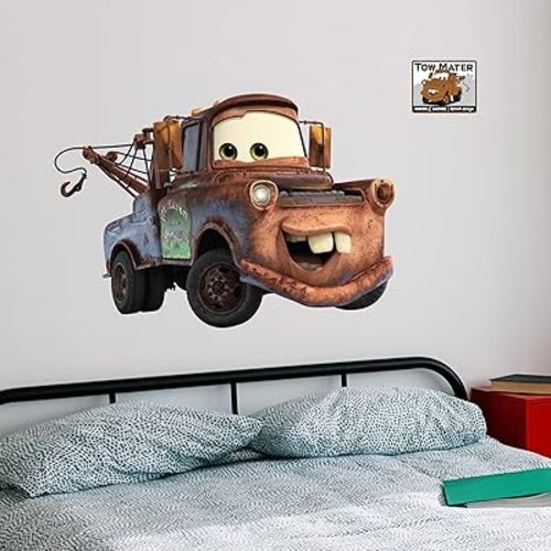 Disney Pixar Cars Wall Decals - Large Tow Mater Vinyl Stickers for Bathroom Nursery Bedroom Decor - Peel and Stick Room Decorations