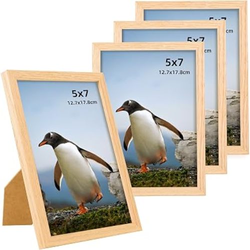 LYYYXGYP 5x7 Picture Frame Wood Set of 4 Natural Solid Oak Wooden Photo Print Frames Beige Collage Wall Decor with Plexiglass for Hanging and Tabletop Display