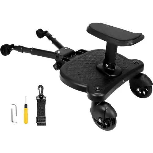 Universal Stroller Board Buggy Board with Detachable Seat, Stroller Glider Board Suitable for Most Brands of Strollers, Stroller Standing Board, Holds Children Up to 55lbs (Black)