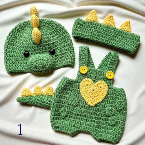 Custom Crochet Baby Shirt and Outfit Set for Newborn to 2 Years – Handmade Dinosaur Costume, Milk Cotton Romper