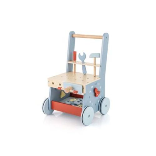 2-in-1 Wooden Baby Push Walker and Kids Work Bench with Storage, Blue