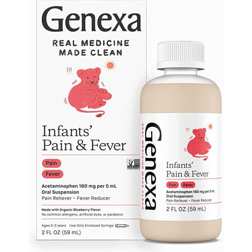 Genexa Infants' Acetaminophen Oral Suspension, for Babies, Temporarily relieves Pain and Fever Symptoms, 160 mg per 5 mL- Organic Blueberry Flavor 2oz