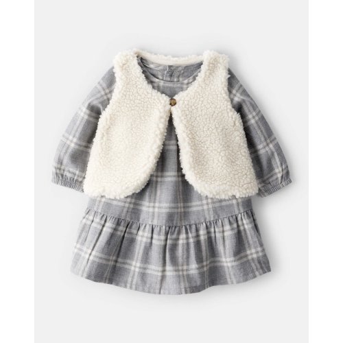 Baby Girl 2-Piece Plaid Sherpa Vest & Dress Set - Carter's | Carter's