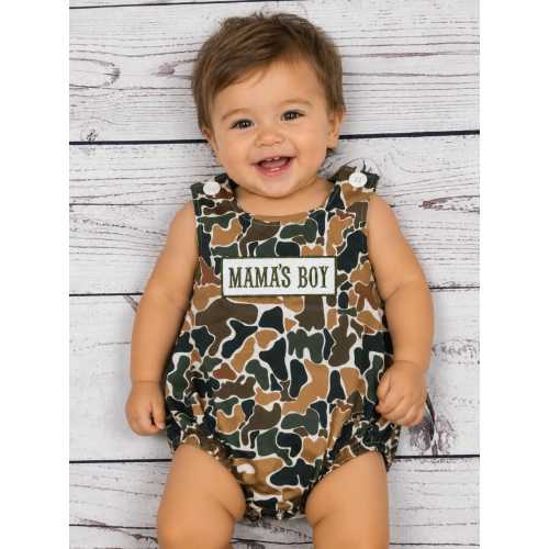 Mama's Boy Appliqué Camouflage Printed Baby Bubble