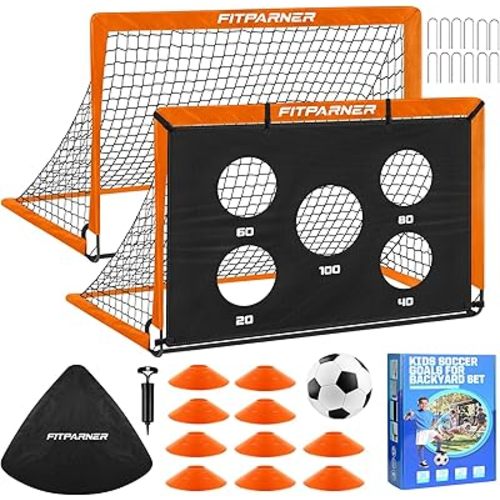 Kids Soccer Goal for Backyard Set,2 Pack of 4x3/6x4 ft Portable Pop Up Soccer Nets,Complete Youth Training Equipment with Target,Ball & Cones for Kids 3-14 Goal Practice,Outdoor Sports Game