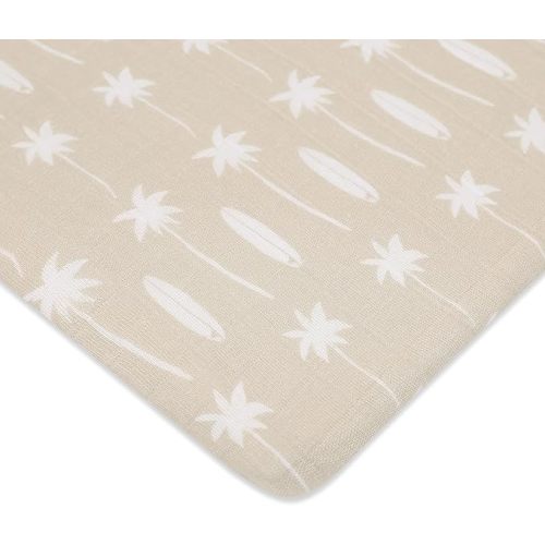 Babyletto Muslin Baby Bassinet Sheets for Girls & Boys - GOTS Certified Breathable Organic Cotton Cover - 360° Fitted, Premium, Soft & Cozy Rectangle Bedside Bassinet Sheets, Moss Green Offset Stripe