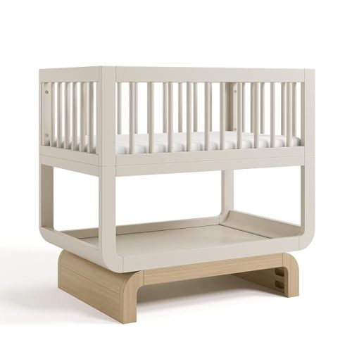 Storkcraft Santorini Deluxe 3-in-1 Convertible Bassinet (Frosted Oat with Driftwood) – GREENGUARD Gold Certified Wood Baby Bassinet, Includes Water-Resistant Mattress, Converts to Toy Box and Bookcase