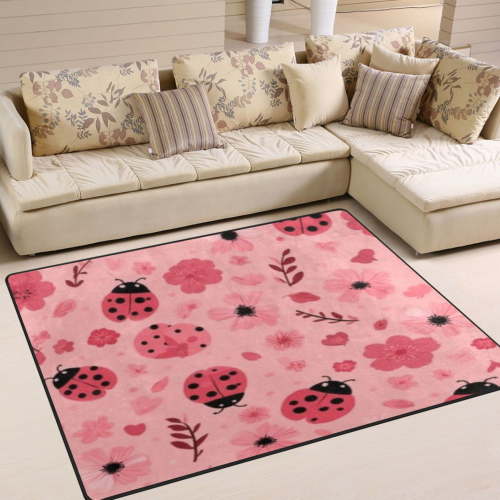 BZSMCE Vintage Area Rugs Pink Ladybug Floral Creative Area For Home