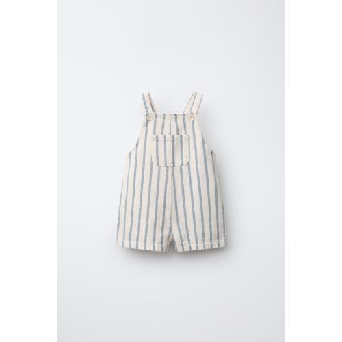 STRIPED OVERALL SHORTS - Ecru | ZARA United States