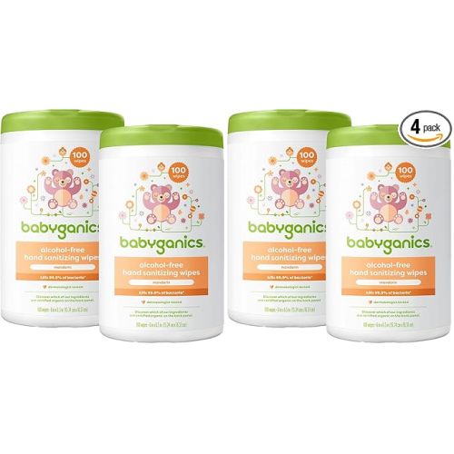 Babyganics Alcohol-Free Hand Sanitizing Wipes, Mandarin, Kills 99.9% of Common Bacteria, Moisturizing, (100 Count), Packaging May Vary,200 Count (Pack of 4)