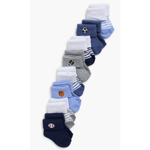 Assorted 8-Pack Sports Balls Cuffed Crew Socks - 0-6m