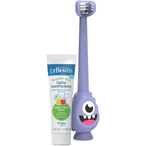 Dr. Brown's ToothScrubber Toddler Toothbrush Set, Monster with Apple Pear Flavor Toothpaste