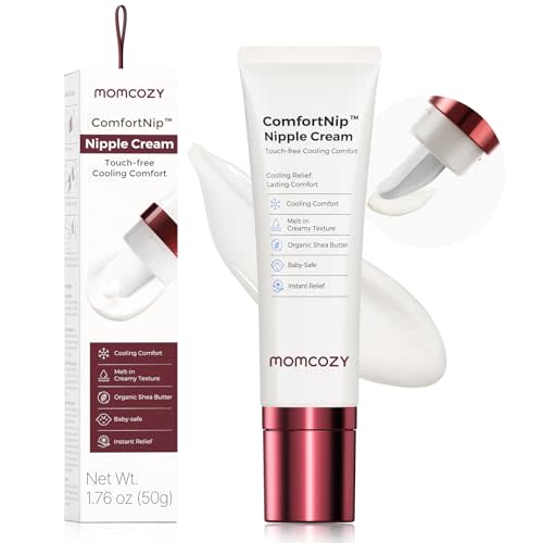 Momcozy ComfortNip™ Cooling Comfort & Touch Free Nipple Cream, Nipple Cream for Breastfeeding, Instant Relief, Plant-Based Formula, Newborn Essentials with Cooling Ceramic Applicator, 1.76oz