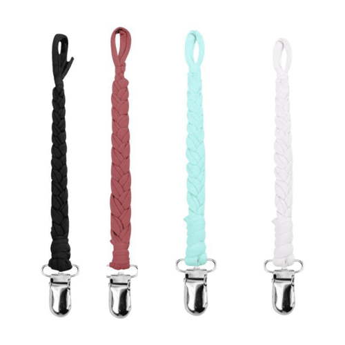 XIRQI 4 Pieces Pacifier Clips for Girls,Braided Design Pacifier Clip,Soft Pacifier Holder for Baby