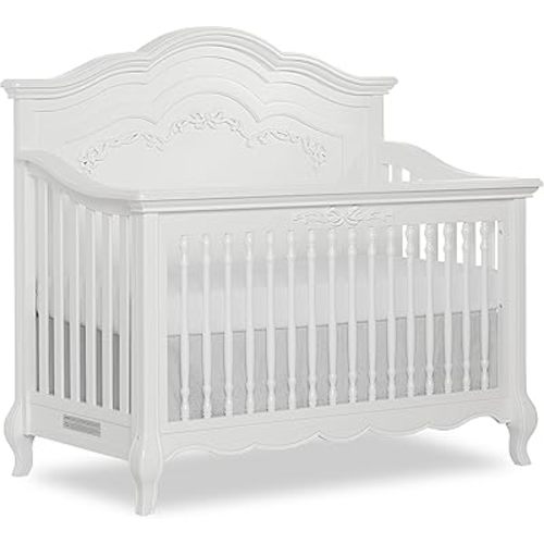 Evolur Aurora - Cuna convertible 5 en 1 en escarcha, certificado Greenguard Gold, cuenta con 3 ajustes de altura de colchón, cuna de bebé resistente y espaciosa, muebles de madera