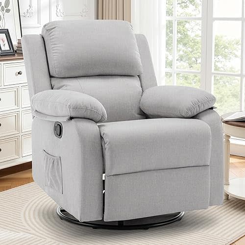 Recliner Chair, 360 Swivel Rocker Chair for Adults, Small Rocking Recliner for Small Spaces, Upholstered Fabric Glider Recliner Nursery