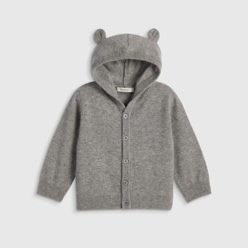 Quince Washable Cashmere Hooded Cardigan - Heather Grey