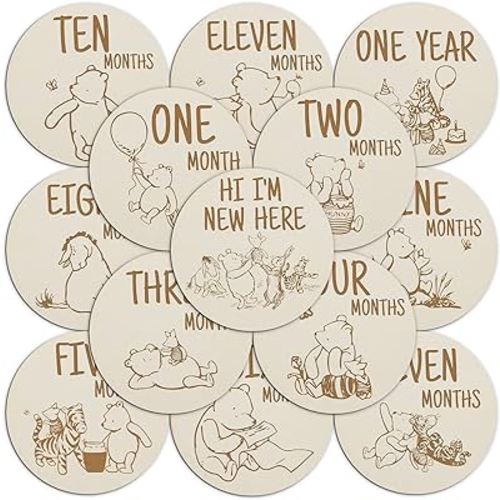 Winnie Baby Milestone Marker for Baby Shower Decorations Centerpieces for Baby Shower Decorations Classic Wood Cutout Shapes Creatures Table Toppers