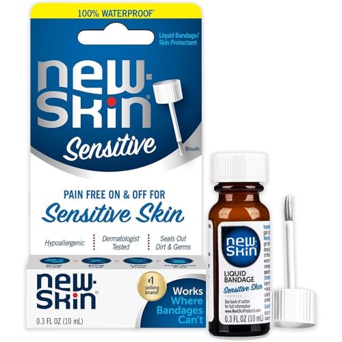 New-Skin Sensitive Skin Hypoallergenic Liquid Bandage, Liquid Water-Resistant Bandages for Minor Cuts and Scrapes, 0.3 Ounce (Packaging May Vary)