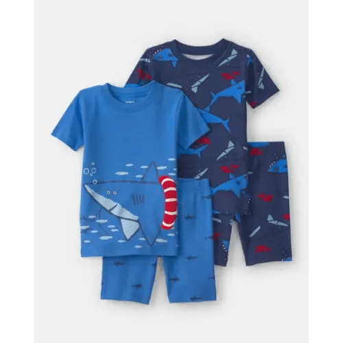 Baby Boy Shark 100% Cotton Short-Sleeve Snug Fit 4-Piece Pajama Set - Blue | Carter's