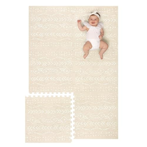 Lillefolk Baby Foam Play Mat - Baby Playmat | Tiles for Kids Interlocking Mat - Foam Baby Mat for Babies & Toddlers - Non Toxic Play Mat for Baby Tummy Time Mat 6x4ft Beige