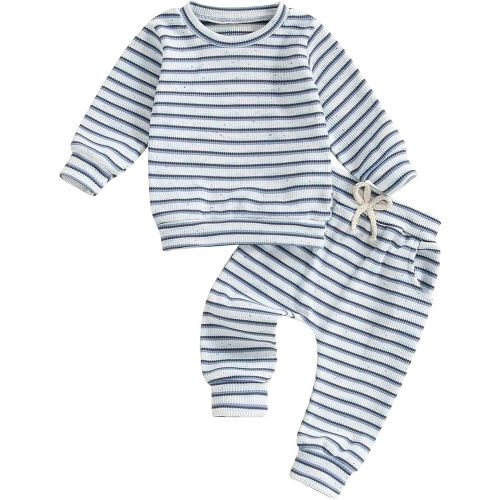 VISGOGO Baby Boy Girls Clothes Toddler Fall Winter Outfit Sweater Toddler Boy Fall Clothes 6 12 18 Months 2 3T Pant Set (Blue, 3-6 Months)