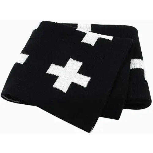 mimixong Baby Blankets Knitted Toddler Blankets Black and White with Cross Swiss Pattern for Boy and Girl 30×40 Inch Black