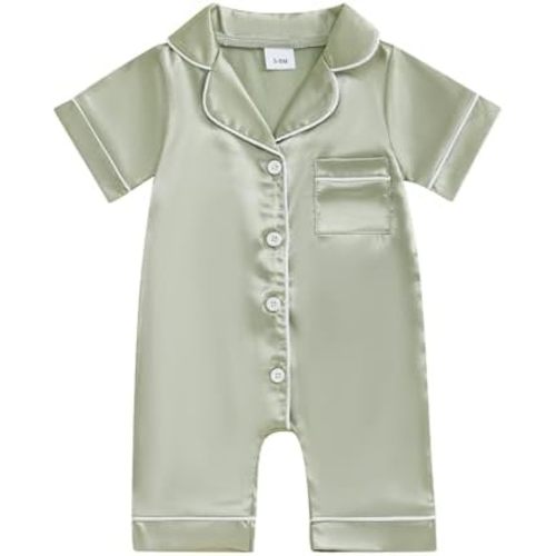 Kuriozud Baby Girl Silk Pajamas Feather Cuffs Romper Stain One-Piece Jumpsuit Pjs Lapel Button Down Nightgown